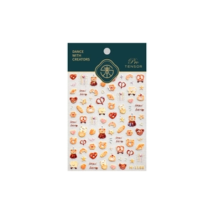 Cute 3D embossed nail art stickers featuring bear, coffee and bakery bread themes