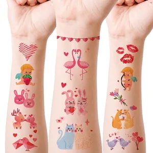 Glitter waterproof Valentine temporary tattoos with cartoon love heart and cupid patterns
