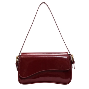 Chic burgundy patent leather shoulder bag with magnetic flap and adjustable strap