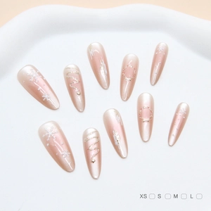 Faux Ongles De Noël Flocon De Neige 3D Arbre Amande Longue Stilettos Œil De Chat Dégradé ABS Fait Main Pour Femmes