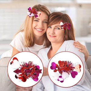 Valentine's Day heart and cupid hair clips with glitter and mesh ribbon for women