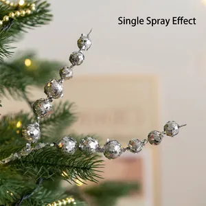Single silver glitter berry stem for Christmas tree decoration with shiny sequins