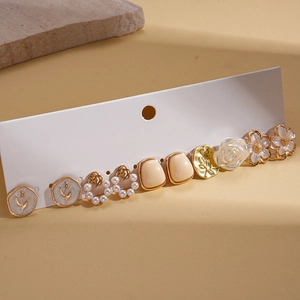12-piece floral resin pearl earrings set with vintage gold and camellia flower design