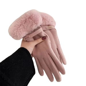 Guanti invernali termici da donna touch screen con polsini in finta pelliccia