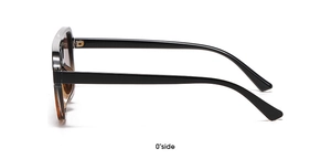 Side view of retro square sunglasses featuring gradient brown frame and black temples