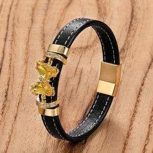 Bracelet En Cuir Tressé Papillon Acier Inoxydable Fermoir Magnétique Charme Cristal Bijoux De Mode Cadeau Femmes Filles