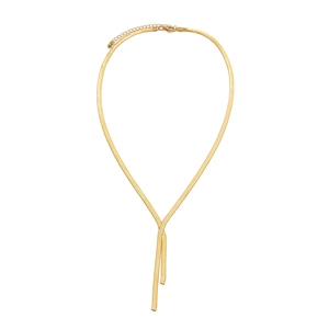 Detailansicht der goldenen Y-Schlangenkette mit Karabinerverschluss und verstellbarem Ende