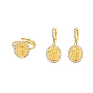 18K gold plated oval jewelry set with Jesus Virgin Mary medallion and 5A zircon inlay