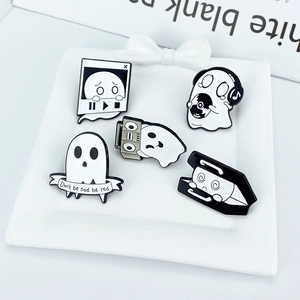 Cartoon Ghost Enamel Pins Halloween Zinc Alloy Brooches Music Theme Ghost Badges For Clothing Bags Cool Trendy Gift