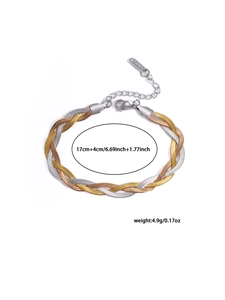 Detail view of tri-color braided stainless steel bracelet with 17+4cm length specification