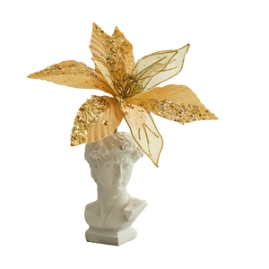 Champagne gold 30cm artificial Christmas poinsettia flower with glitter sequins decoration