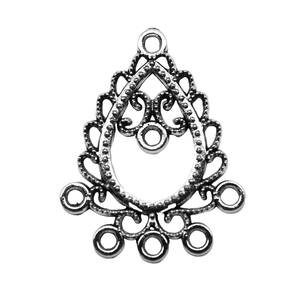Antique silver teardrop earring connectors with hollow floral patterns for jewelry making