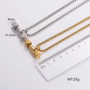 Polished stainless steel dumbbell pendant necklaces in gold and silver for fitness men