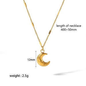 18K gold plated stainless steel necklace with moon pendant and key charm, 400mm length