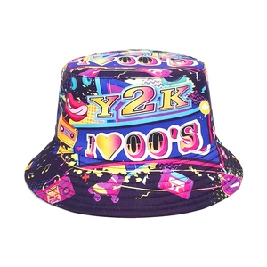 Reversible Bucket Hat Polyester Y2K Retro Printed Sun Protection Outdoor Travel Fashion Hat For Women