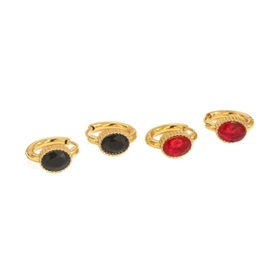 Vintage gold oval zircon earrings with beaded edges in elegant black and red stones
