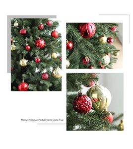 Detail of red and gold Christmas ornaments with glossy, matte and diamond textures