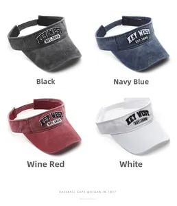 Four colors of washed cotton sun visors with Key West 1828 embroidery and Velcro straps