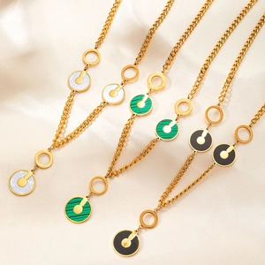 Collana Bracciale In Acciaio Inossidabile Ciondolo Circolare Placcato Oro Geometrico Gioielli In Madreperla Per Donna Moda