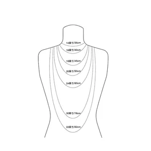 Women's titanium steel necklace length guide showing various sizes from 14 to 33 inches
