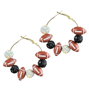 Boucles d'oreilles créoles avec perles football et strass brillants pour fans de sport