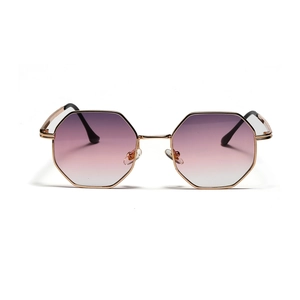 Retro octagonal metal sunglasses with rose gold frame and purple gradient lenses