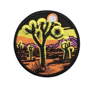 Round desert sunset embroidery patch with Joshua tree design and Western style details