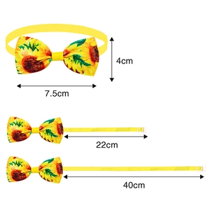 Sunflower pet bowtie with adjustable strap length specifications in 22cm and 40cm sizes