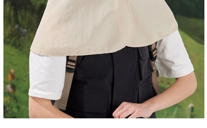 Close-up of waterproof beige sun hat with neck flap for professional outdoor protection
