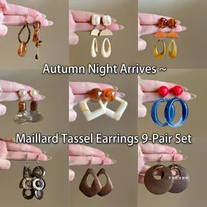 Retro Geometric Resin Dangle Earrings With Tiger Eye Stone And 925 Sterling Silver Earring Post For Women Fashion Niche