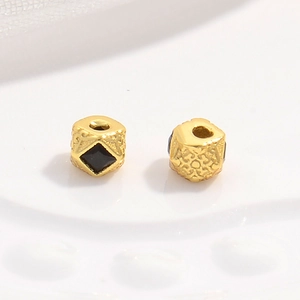 S925 sterling silver gold plated beads with black gems for DIY bracelet jewelry making