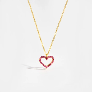 Elegant gold-plated heart pendant necklace with shimmering pink gemstones for women