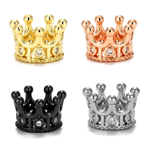 Micro pave crown spacer beads in gold silver rose gold and black for DIY jewelry making