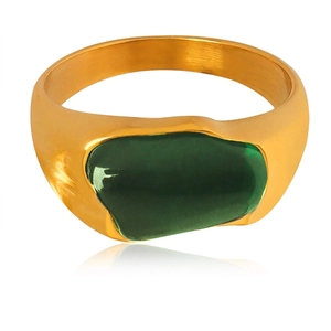 Irregular Green Resin Inlay Ring Stainless Steel Wide Band Retro Vintage Minimalist Jewelry For Women