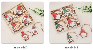 Detailed view of model D and E wooden Christmas gnome pendants with red and green plaid patterns