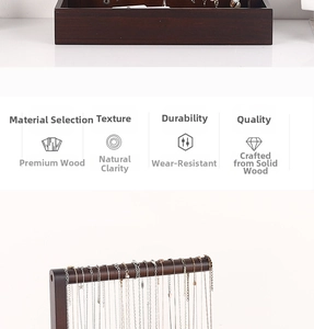 Macro detail of natural dark wood grain and texture on a durable jewelry display stand