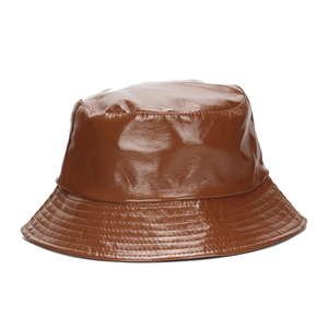Chapeau Bob Cuir PU Brillant Imperméable Couleur Unie Mode Protection Solaire Extérieur Streetwear Pour Femmes Hommes