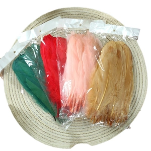 DIY colorful goose feathers in green red pink and gold for handmade wedding crafts