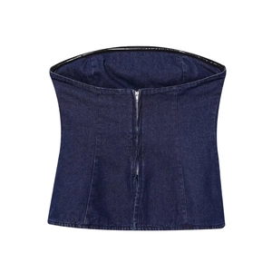 Haut bustier en jean bleu foncé pour femmes avec design corset et zip métallique