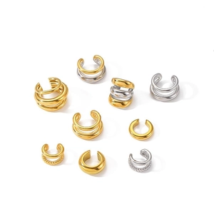 Set of 18k gold and silver titanium steel ear cuffs in various multilayered designs