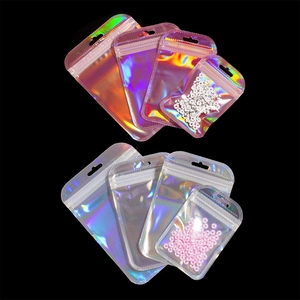 Holographic laser resealable bags in pink and silver with hang hole and various sizes