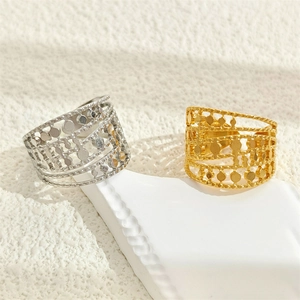Minimalist hollow geometric wide band rings in gold and silver stainless steel