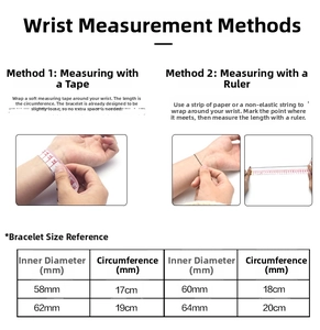 Size guide for stainless steel bangles with inner diameter and circumference measurements
