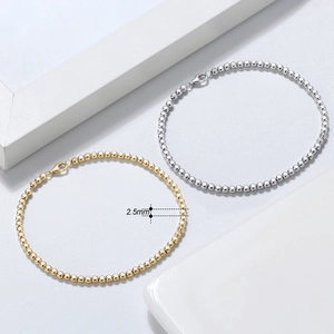 Minimalist S925 sterling silver bead bracelets in gold and silver finish 2.5mm bead size