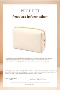 Size chart for octagonal cosmetic bags in small, medium, and large with dimensions