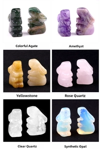 Miniature hand-carved rabbit figurines in diverse natural crystals and polished gemstones