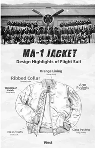 Detailing the MA-1 flight jacket features with orange lining and functional arm pockets