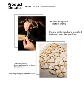 Detail of 18K gold plated stainless steel heart and star earrings with polished finish