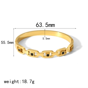 Square black stone 18k gold plated stainless steel hollow chain link bangle for women