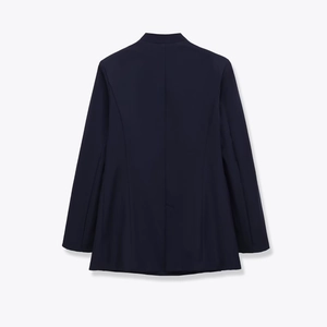 Blazer casual blu scuro da donna con cuciture sartoriali sul retro e silhouette pulita